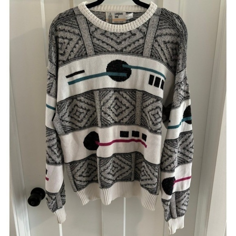 Vintage London Fog Abstract Knit Sweater Men's Large Retro Style‎ Knit